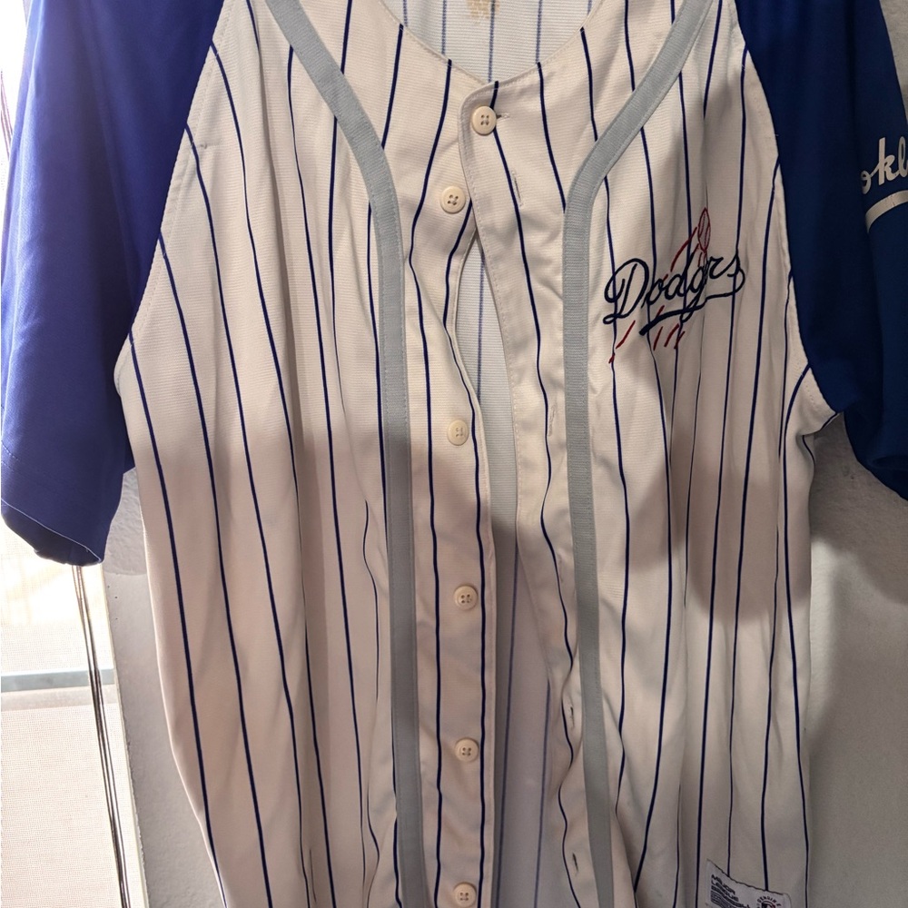 LA Dodgers Blue and White Striped Baseball Jersey